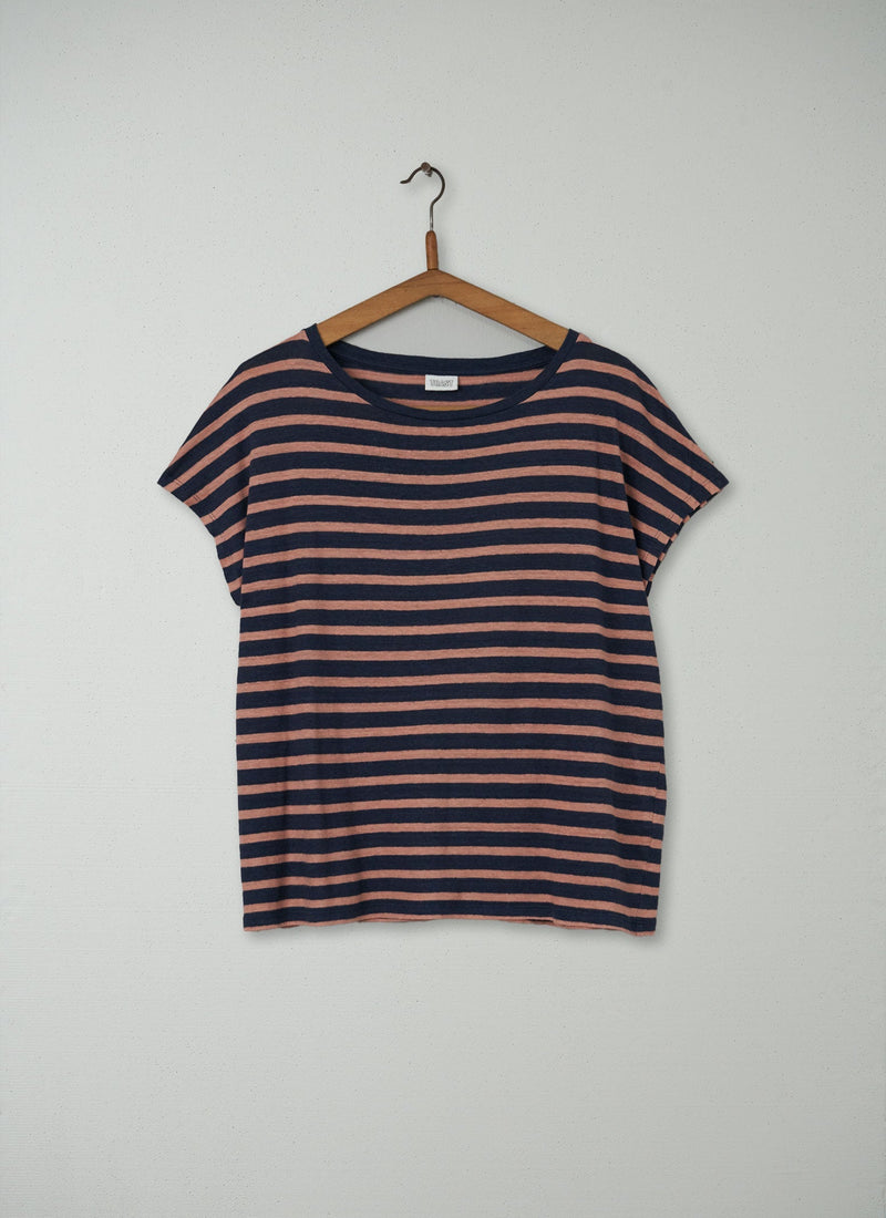 Reworn Stripe Linen Cap Sleeve Tee Size S (089) | Multi