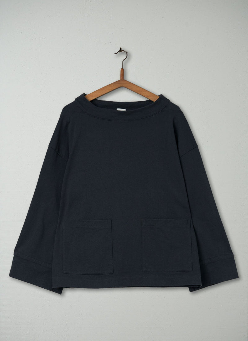 Reworn Cotton Jersey Cornish Smock Size L (028) | Blue Graphite