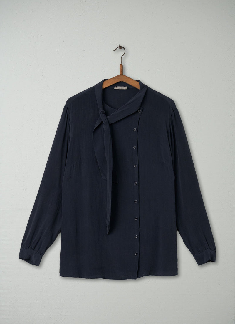Reworn Tilda Tie Neck Shirt Size 14 (194) | Washed Black