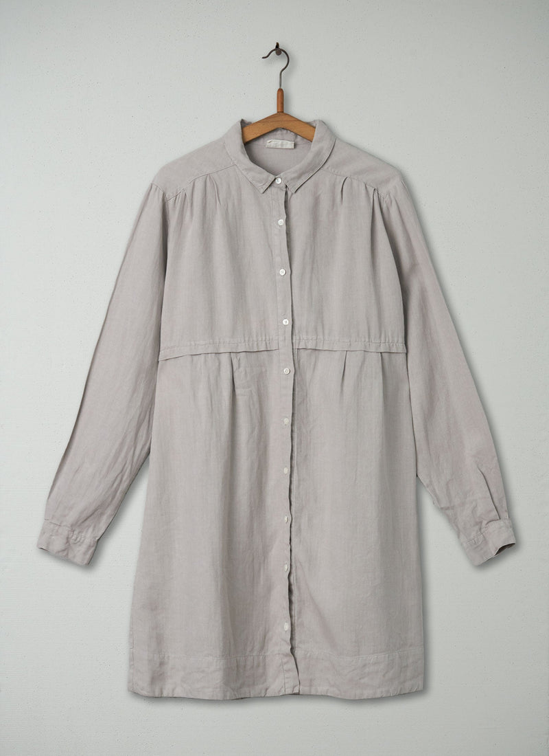 Reworn Herringbone Linen Tunic Shirt Size 16 (208) | Grey