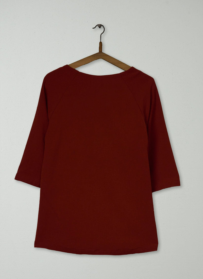 Reworn Wool Crepe Top Size 14 (966) | Henna