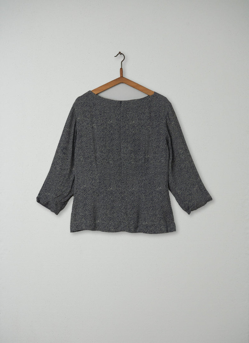 Reworn Print Crepe Top Size 16 (075) | Blue