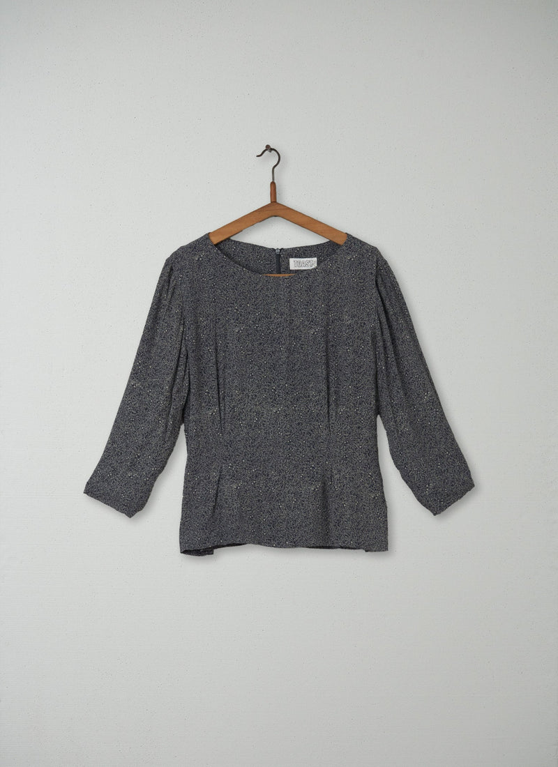 Reworn Print Crepe Top Size 16 (075) | Blue