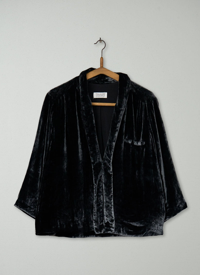 Reworn Silk Velvet Jacket Size 18 (733) | Grey