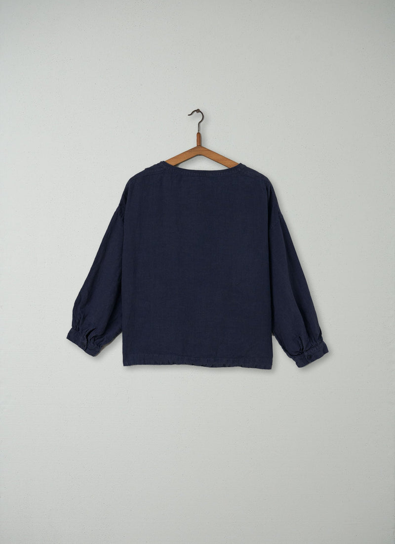 Reworn Linen Smock Top Size 10 (107) | Navy