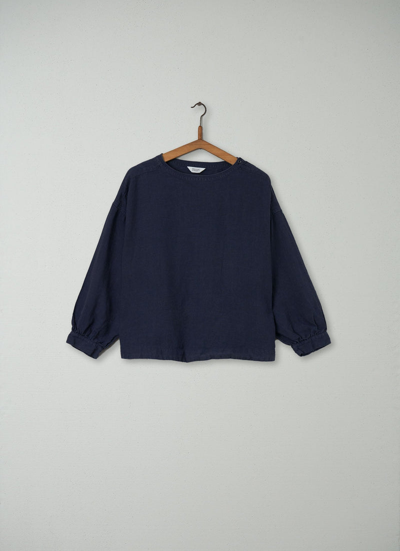 Reworn Linen Smock Top Size 10 (107) | Navy
