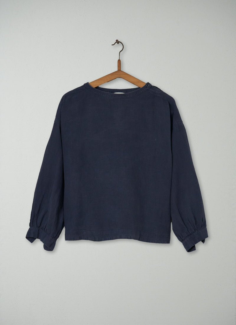 Reworn Linen Smock Top Size 8 (039) | Indigo