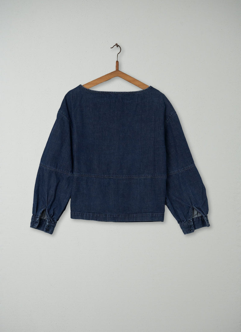 Reworn Gathered Top Size 10 (037) | Indigo