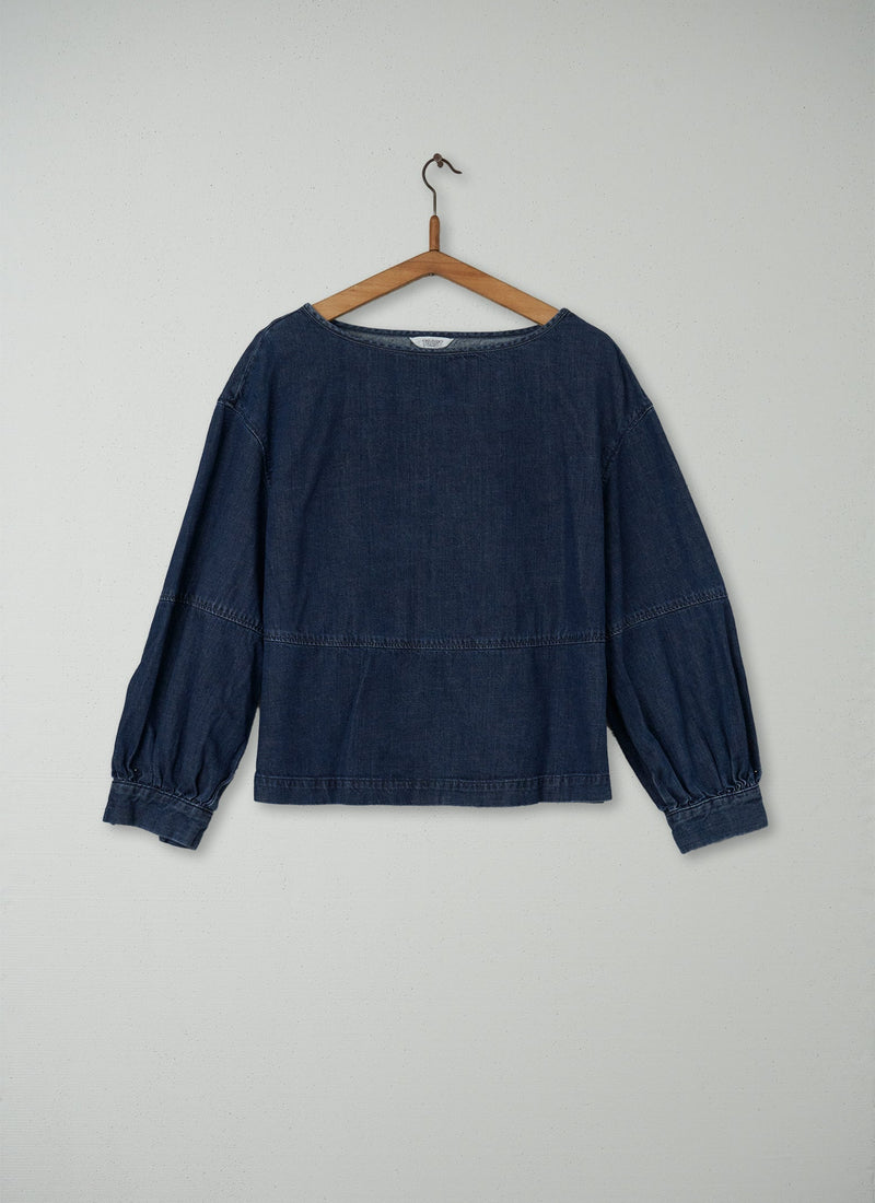 Reworn Gathered Top Size 10 (037) | Indigo