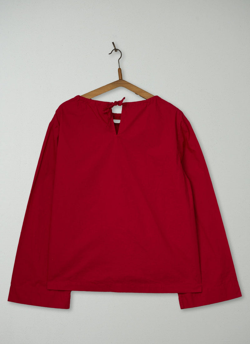 Reworn Poplin Drawstring Top Size 14 (1138) | Red