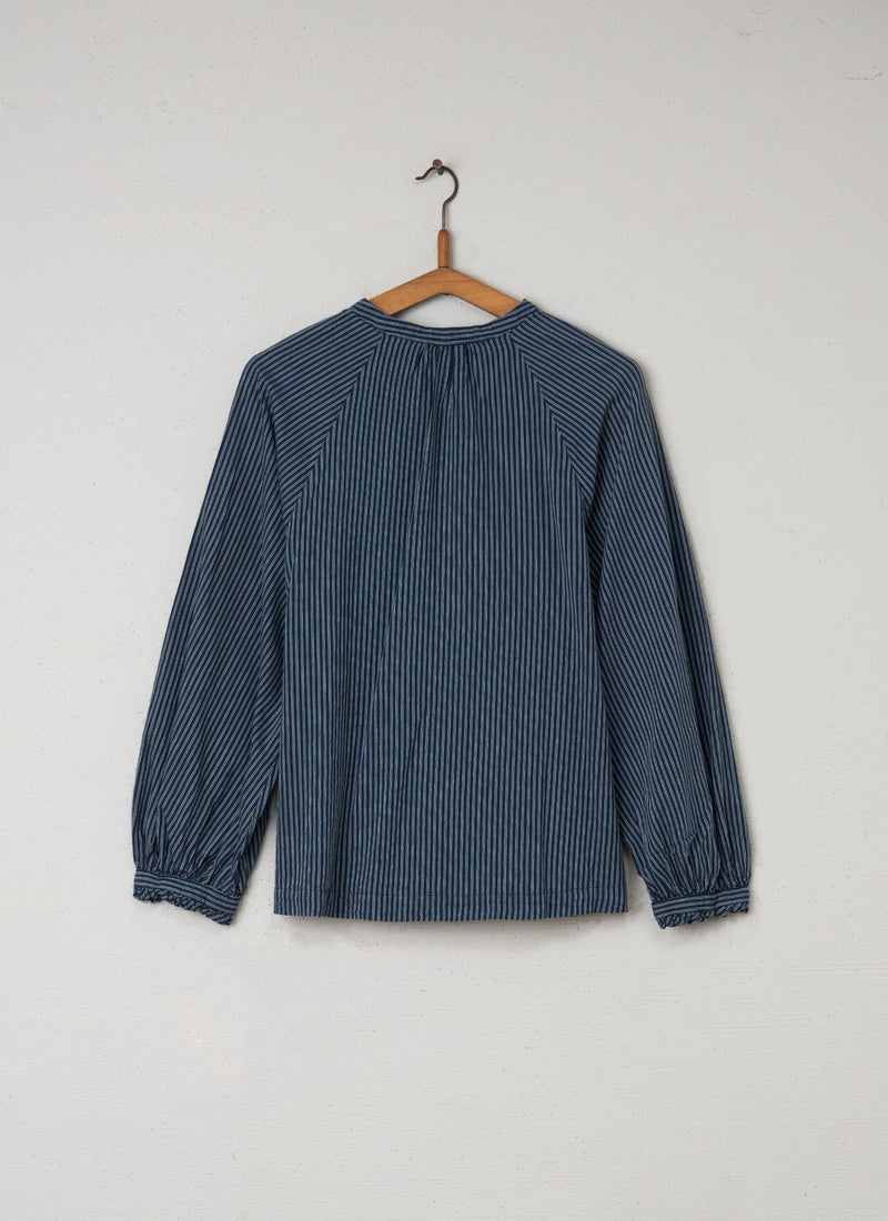 Reworn Stripe Smock Top Size 12 (045) | Blue/Ecru