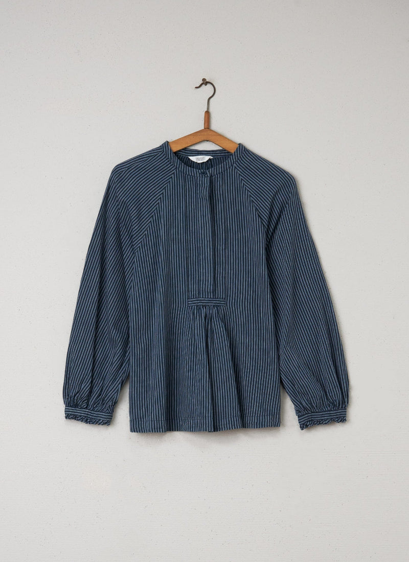 Reworn Stripe Smock Top Size 12 (045) | Blue/Ecru