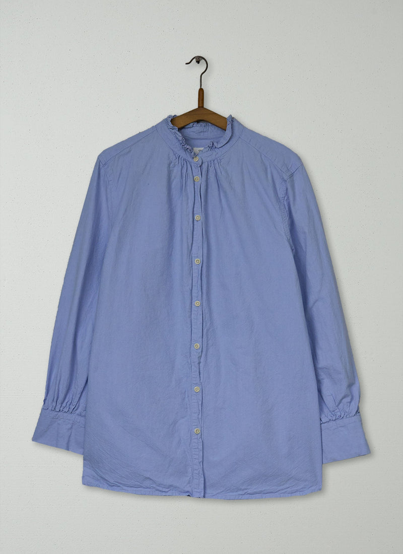 Reworn Oxford Ruffle Collar Cotton Shirt Size 16 (1722) | Blue
