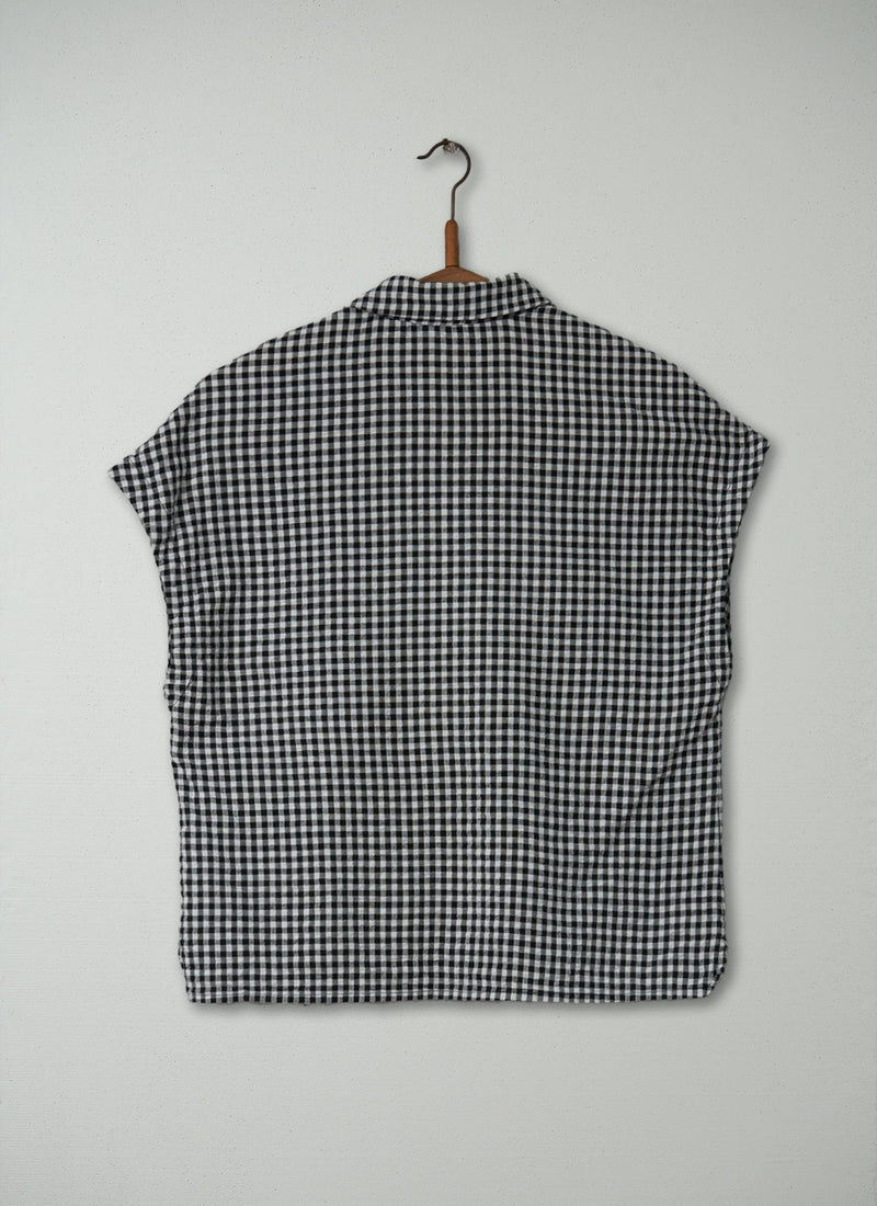Reworn Gingham Short Sleeve Shirt Size 12 (255) | Black/Ecru
