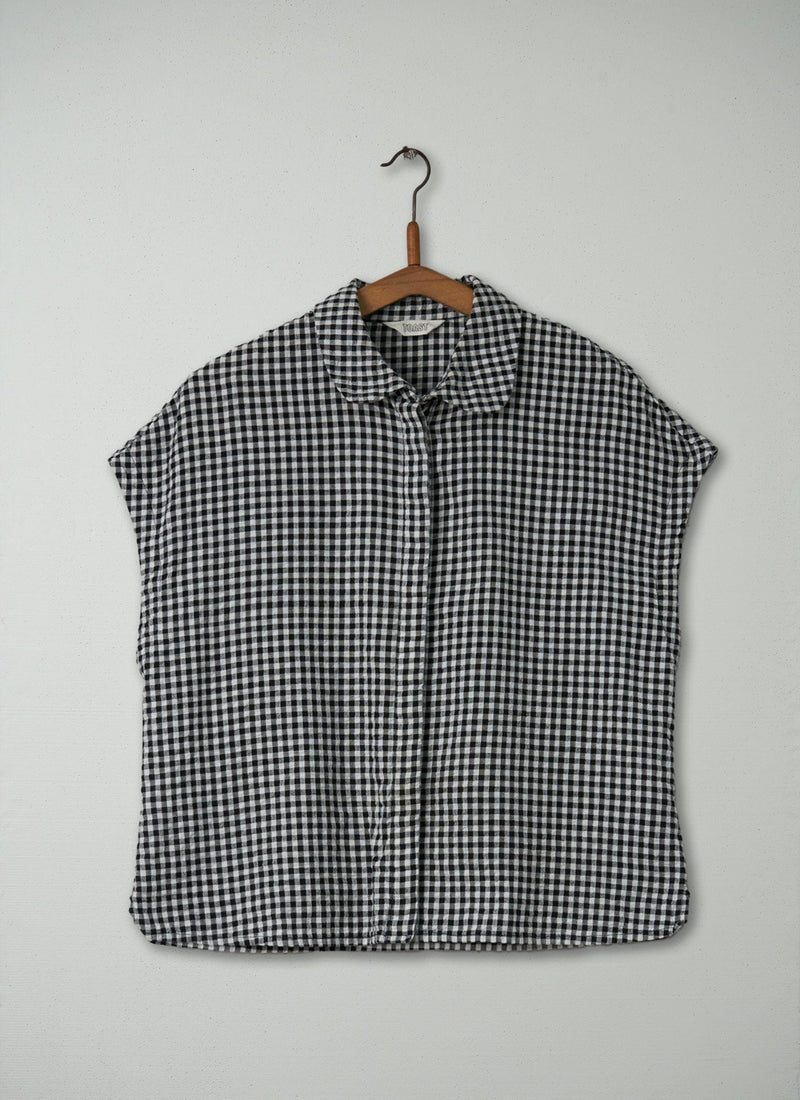 Reworn Gingham Short Sleeve Shirt Size 12 (255) | Black/Ecru