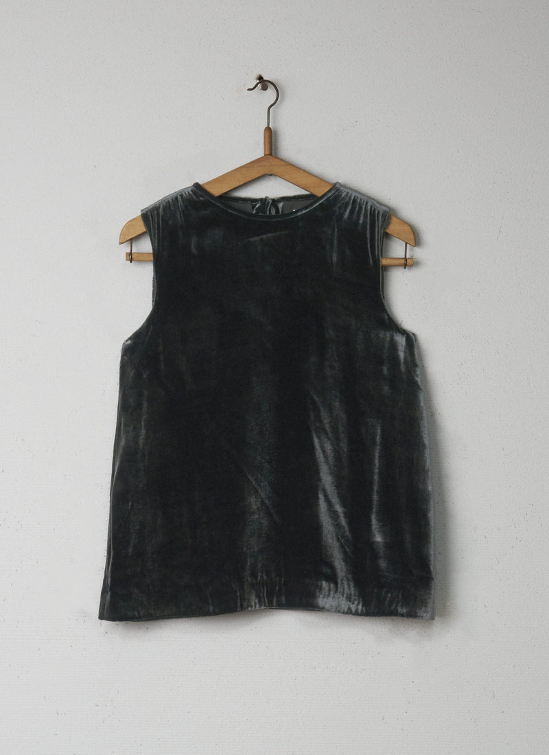 Reworn Sleeveless Silk Velvet Top Size 6 (014) | Black Olive