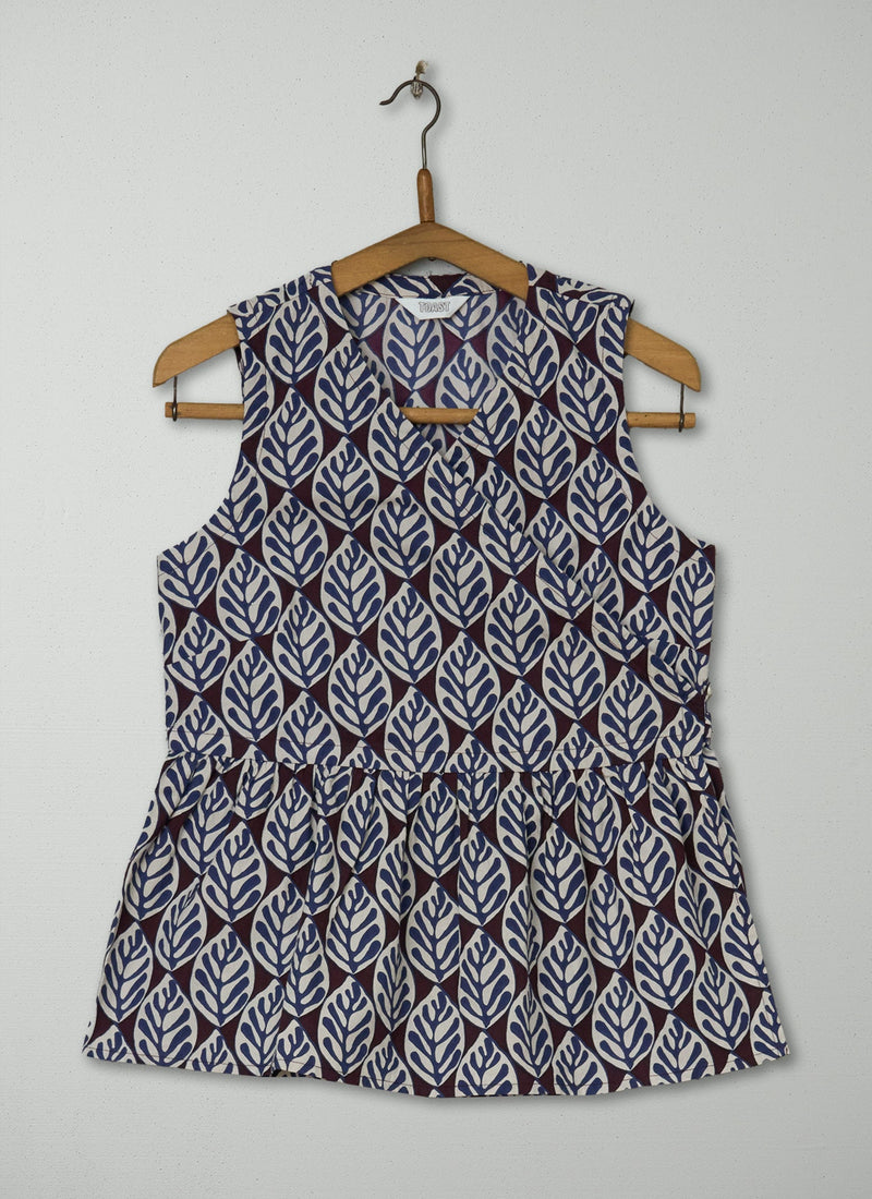 Reworn Leaf Print Poplin Top Size 10 (975) | Multi