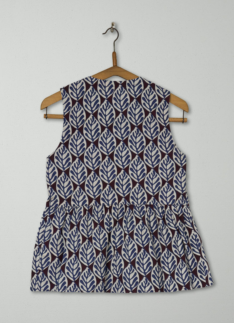 Reworn Leaf Print Poplin Top Size 18 (639) | Multi