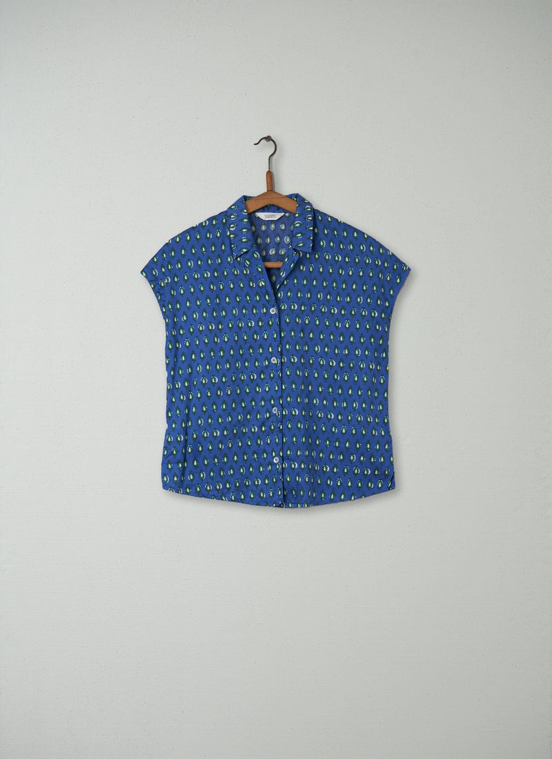 Reworn Paisley Print Top Size 8 (110) | Sky Blue