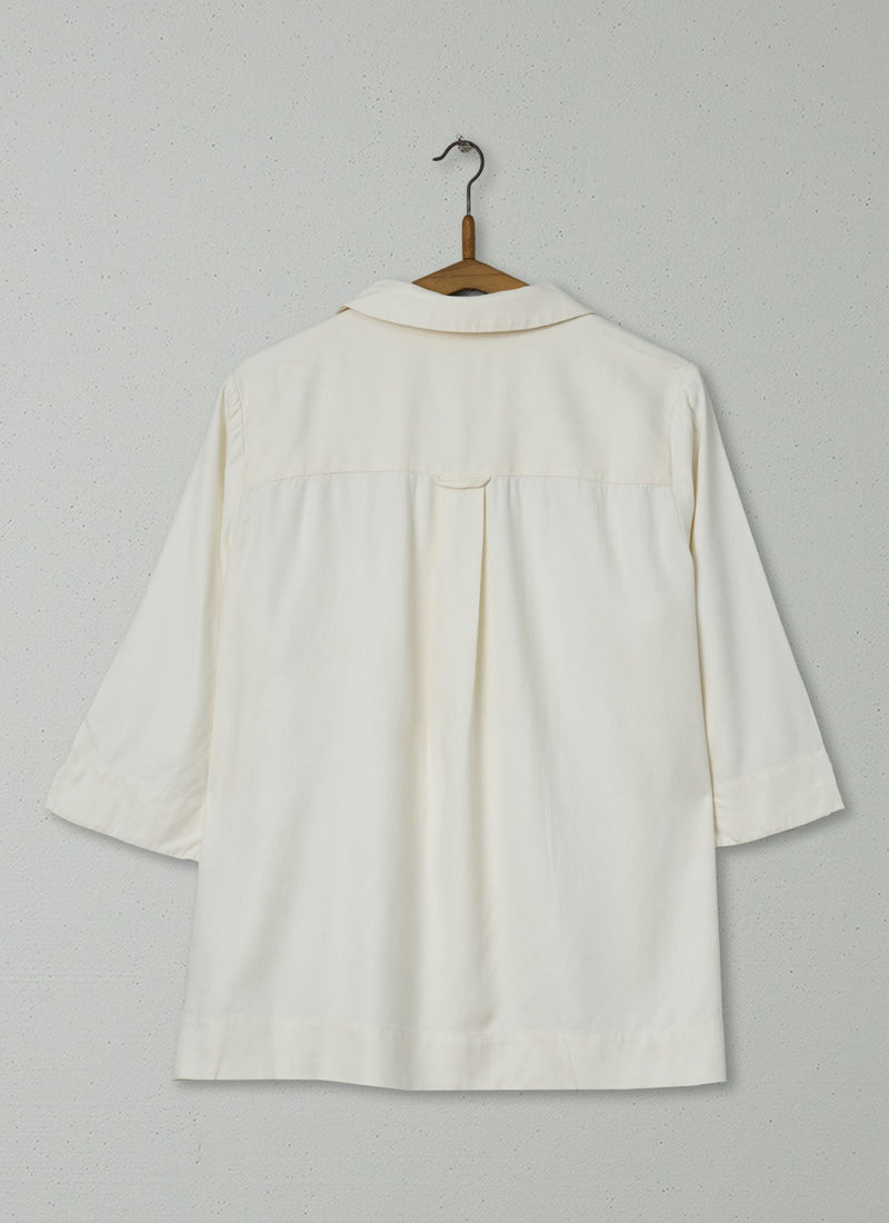 Reworn Herringbone PJ Silk Shirt Size 10 (811) | Milky White