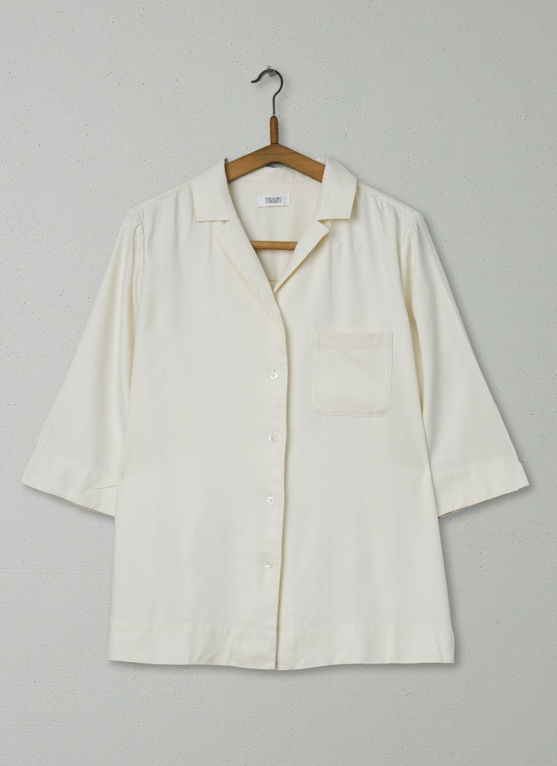 Reworn Herringbone PJ Silk Shirt Size 10 (811) | Milky White