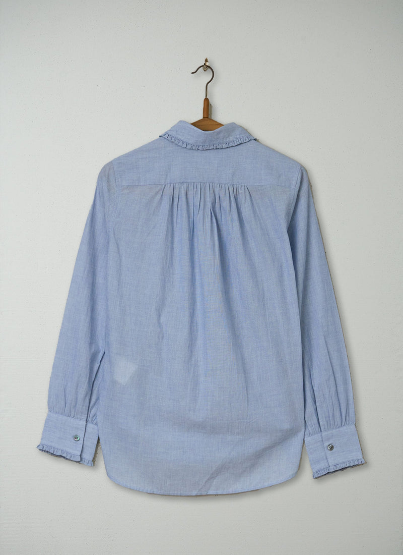 Reworn Frill Collar Shirt Size 8 (741) | Blue