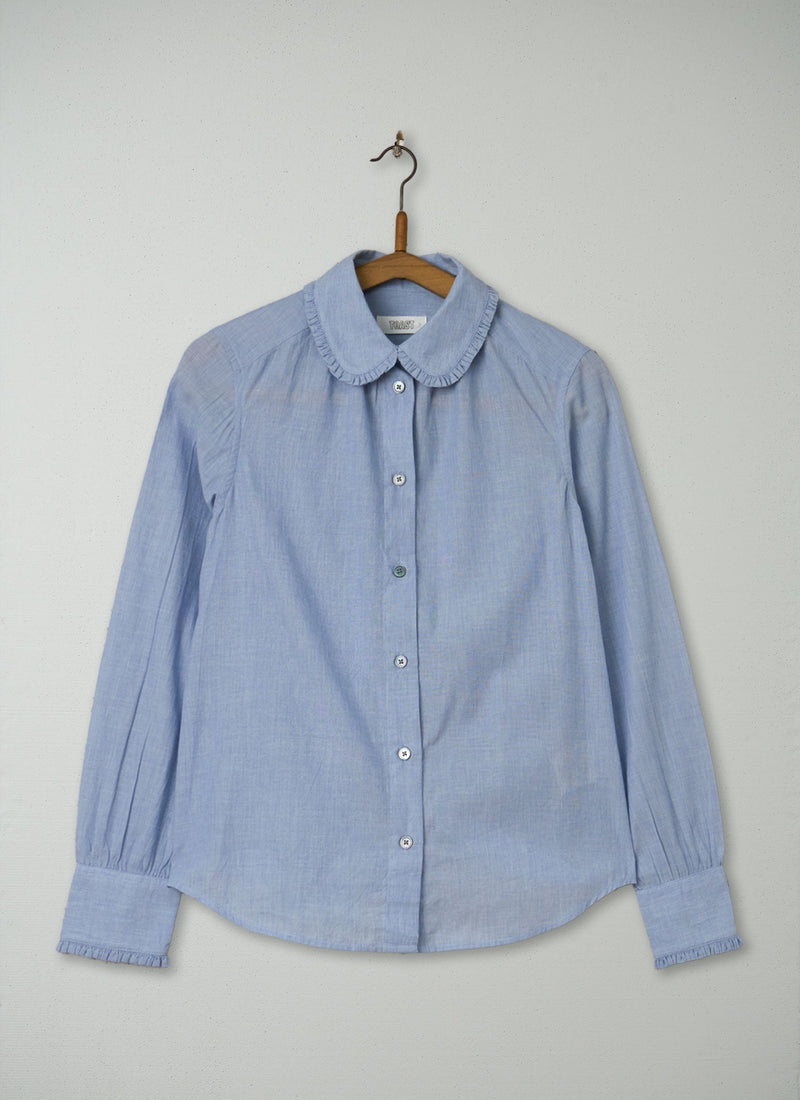 Reworn Frill Collar Shirt Size 8 (741) | Blue