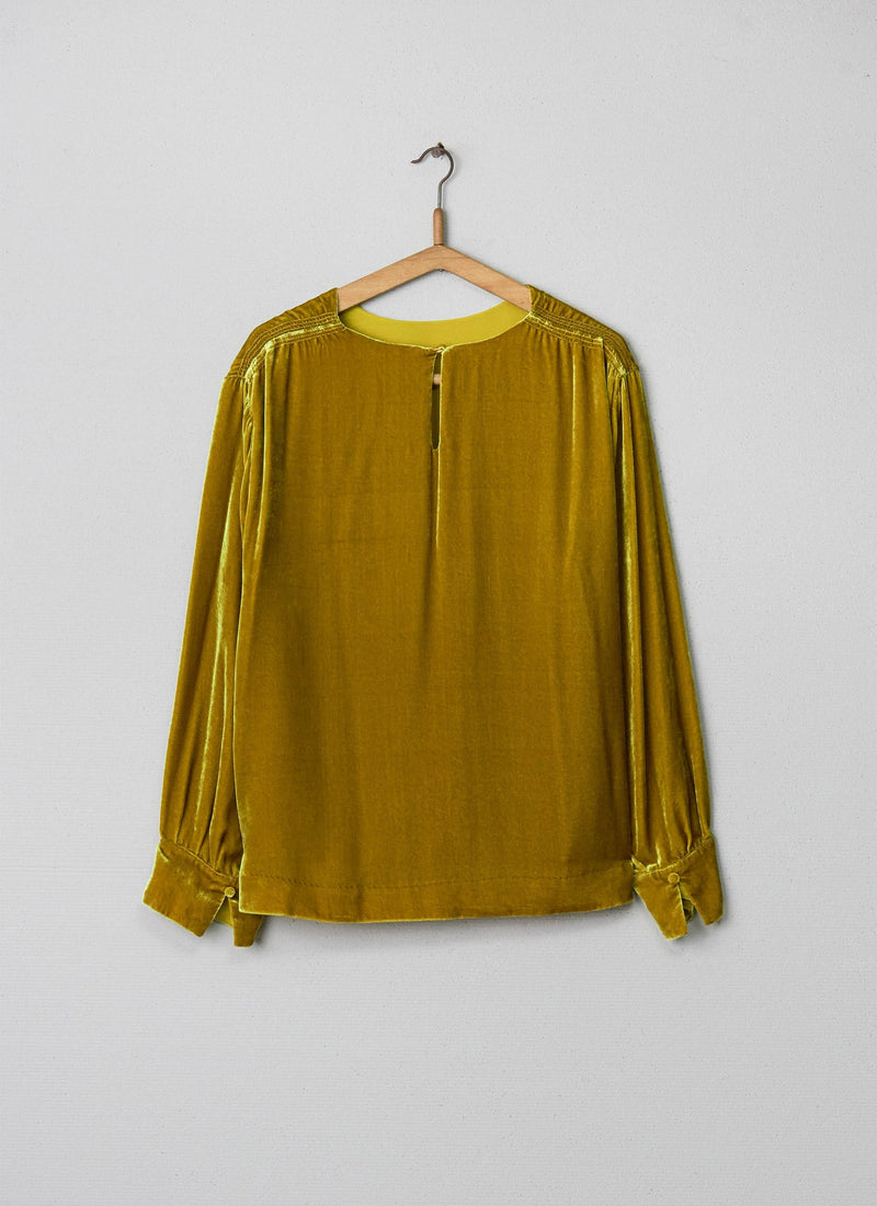 Reworn Silk Velvet Long Sleeve Top Size 18 (002) | Gold