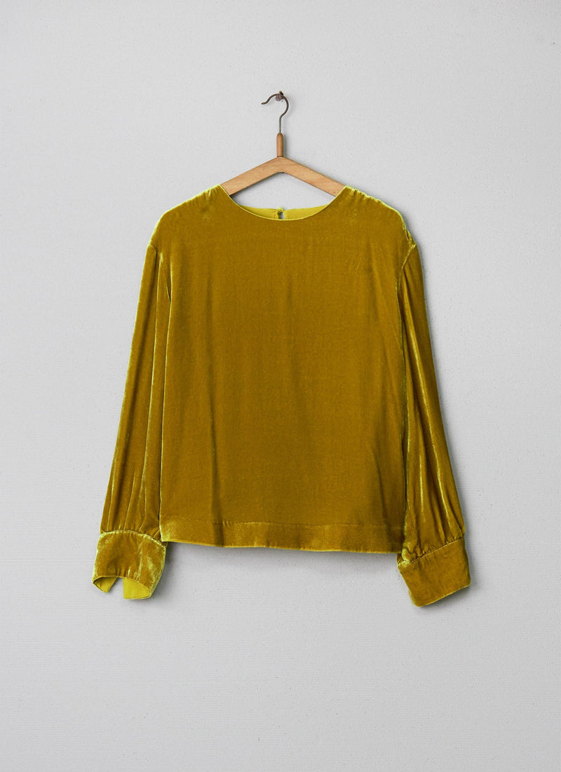 Reworn Silk Velvet Long Sleeve Top Size 18 (002) | Gold