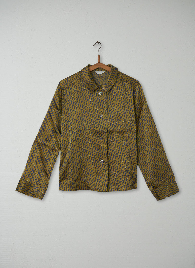Reworn Scallop Print PJ Shirt Size 10 (086) | Golden Olive