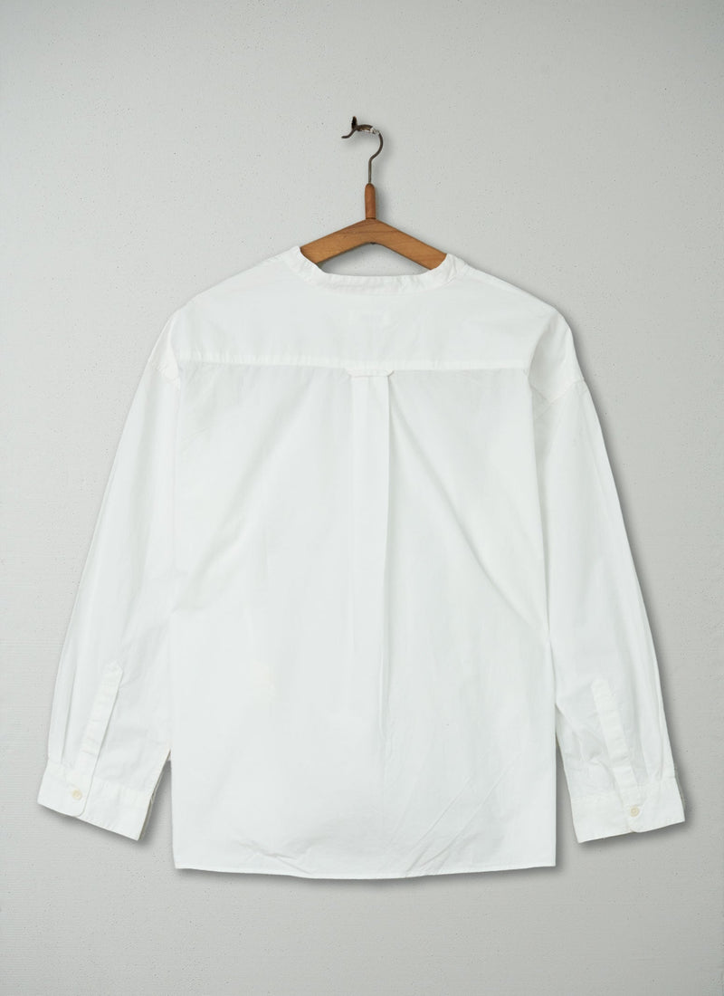 Reworn Poplin Collarless Shirt Size M (250) | Pure White