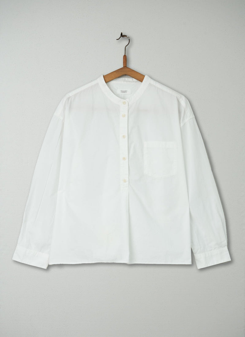 Reworn Poplin Collarless Shirt Size M (250) | Pure White