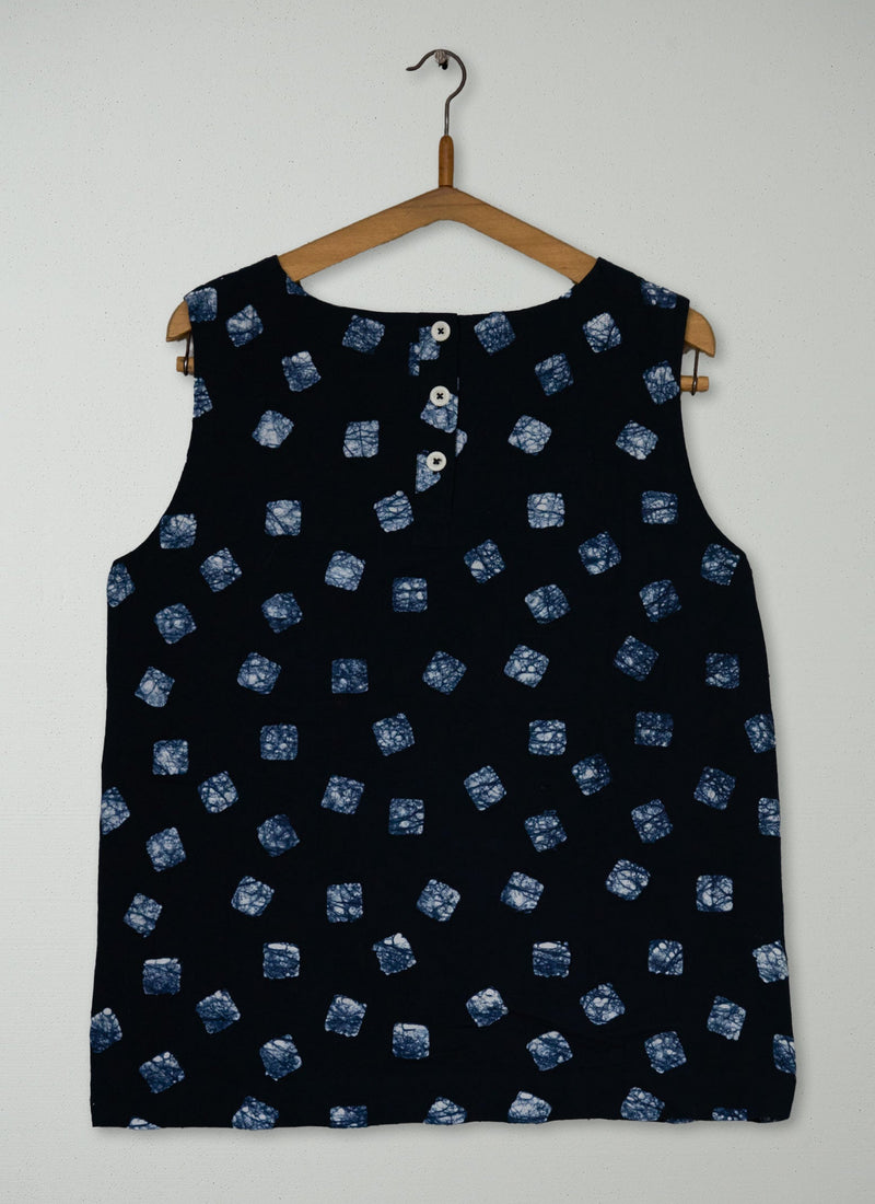 Reworn Batik Square Tank Top Size 8 (1041) | Deep Blue
