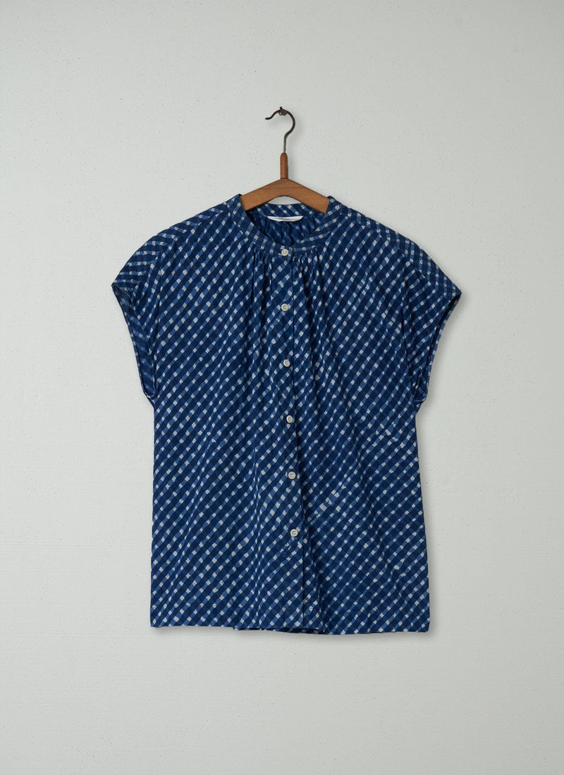 Reworn Lattice Print Shirt Size 12 (153) | Blue