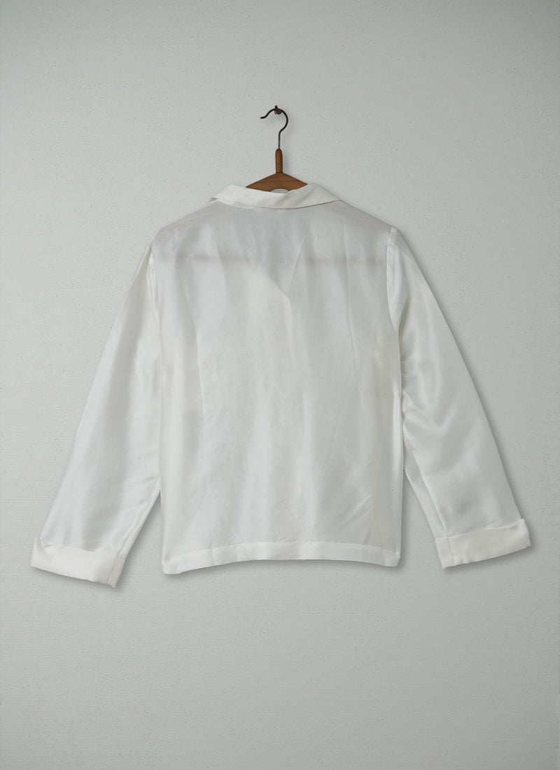 Reworn Silk Duplon PJ Shirt Size 12 (168) | Egg Shell