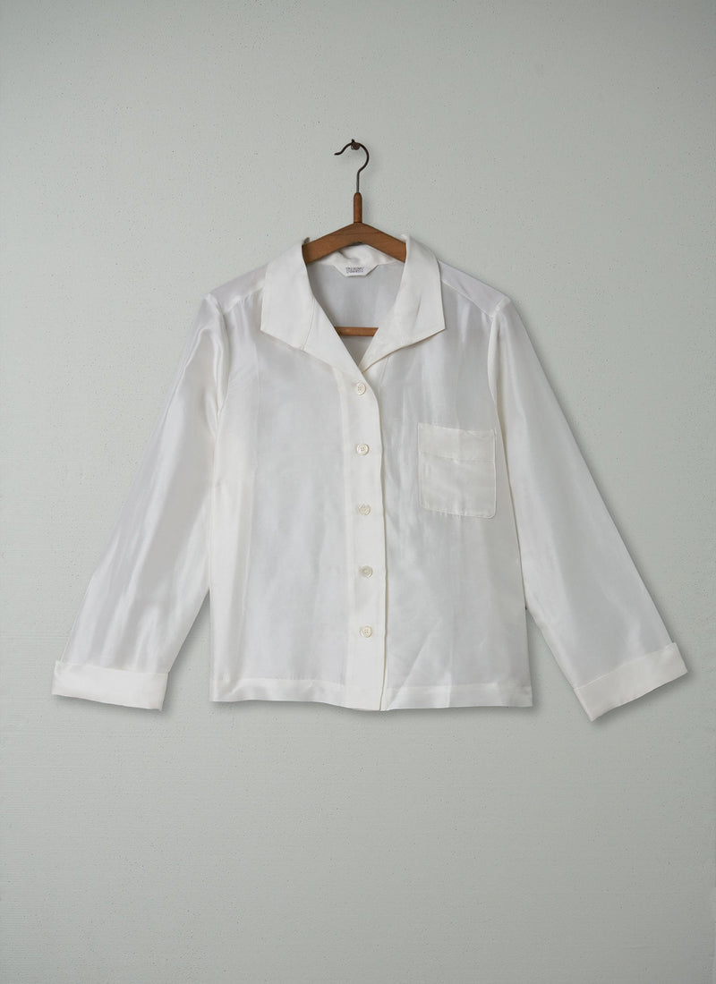 Reworn Silk Duplon PJ Shirt Size 12 (168) | Egg Shell