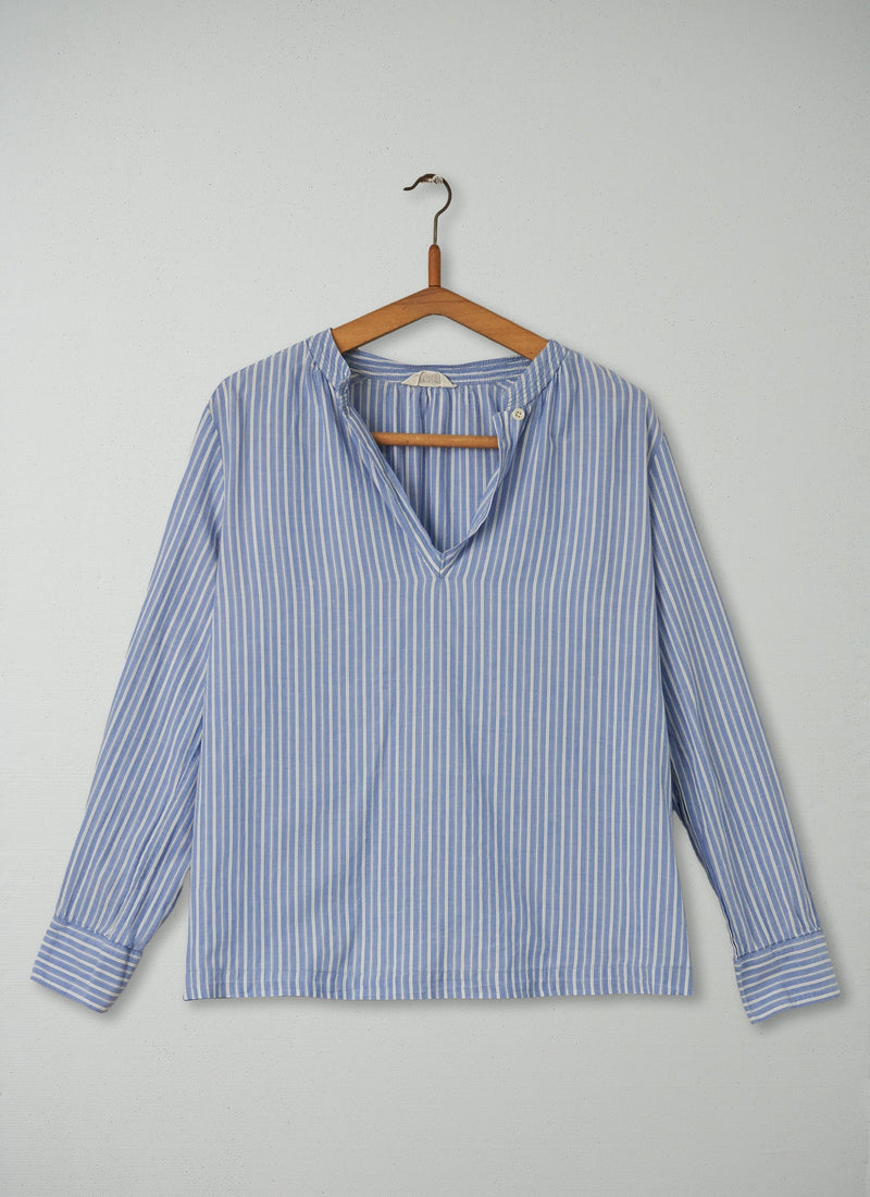 Reworn Stripe Cotton Shirt Size 12 (220) | Blue