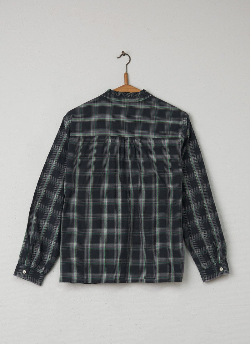 Reworn Check Ruffle Shirt Size 12 (029) | Slate