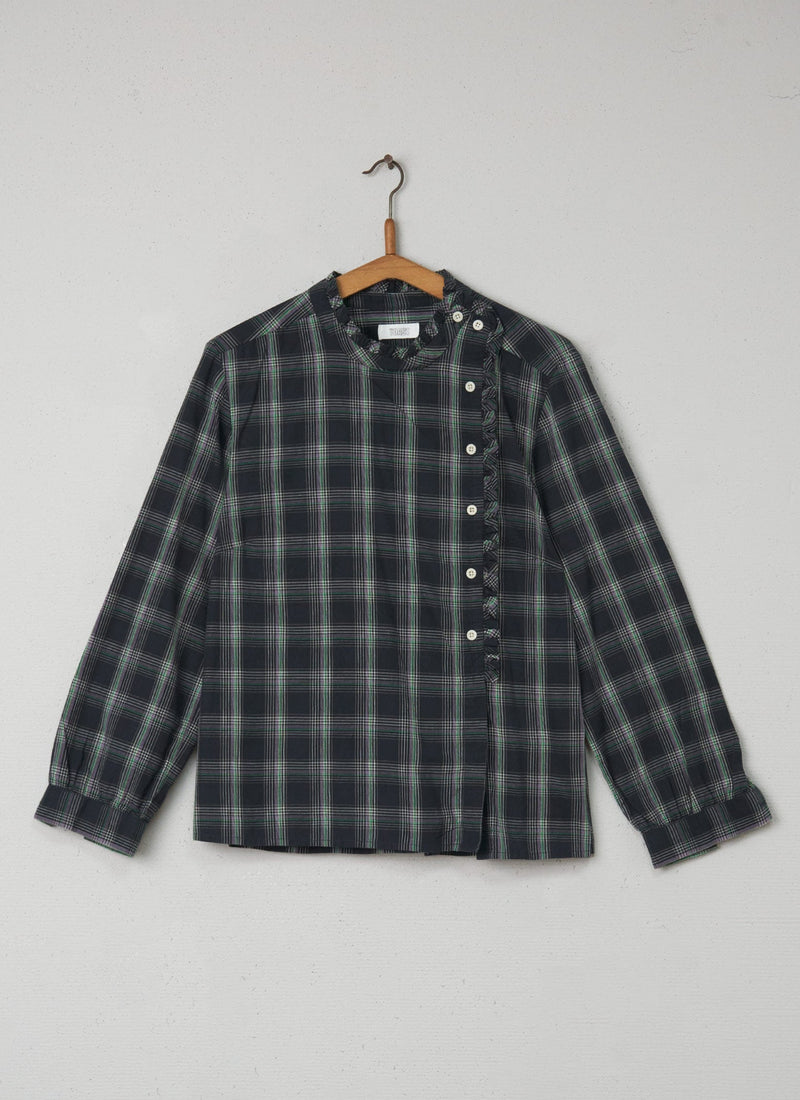 Reworn Check Ruffle Shirt Size 12 (029) | Slate
