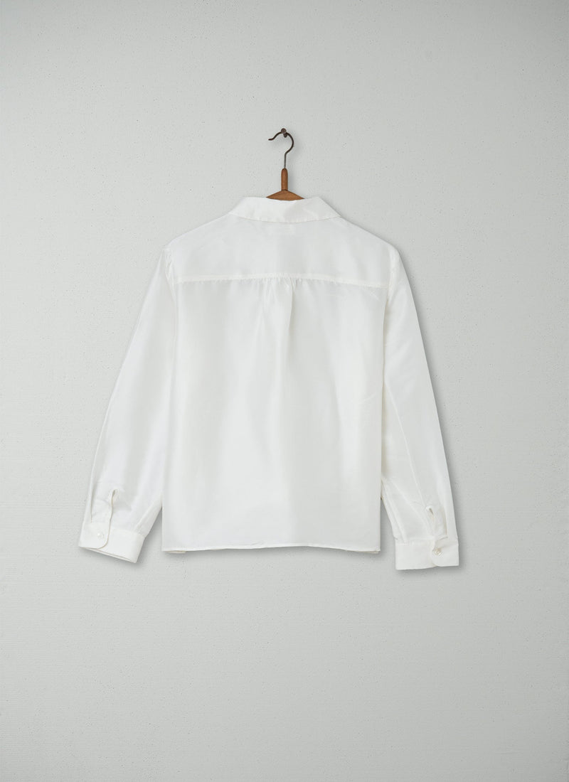Reworn Silk Dupion Ruffle Shirt Size 12 (046) | Ecru