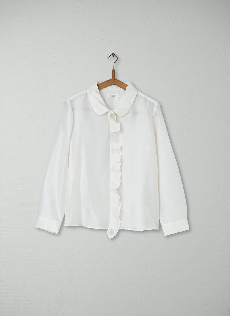 Reworn Silk Dupion Ruffle Shirt Size 12 (046) | Ecru