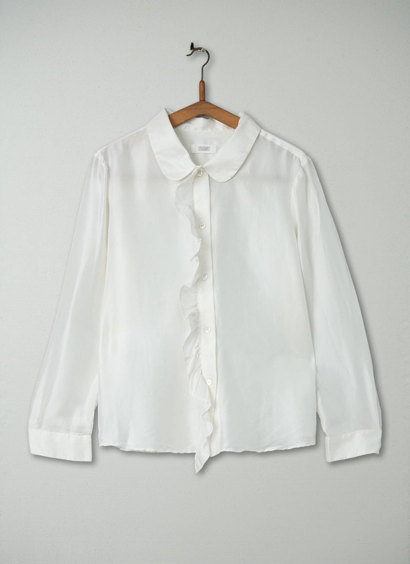 Reworn Silk Dupion Ruffle Shirt Size 12 (249) | Egg Shell