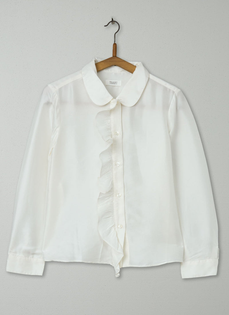 Reworn Silk Dupion Ruffle Shirt Size 6 (840) | Egg Shell