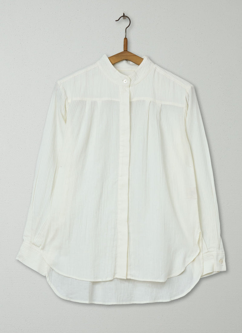 Reworn Cotton Herringbone Yoke Shirt Size 6 (901) | Ecru