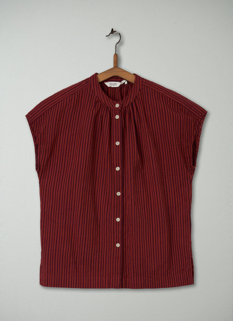 Reworn Rail Stripe Cotton Shirt Size 8 (239) | Plum