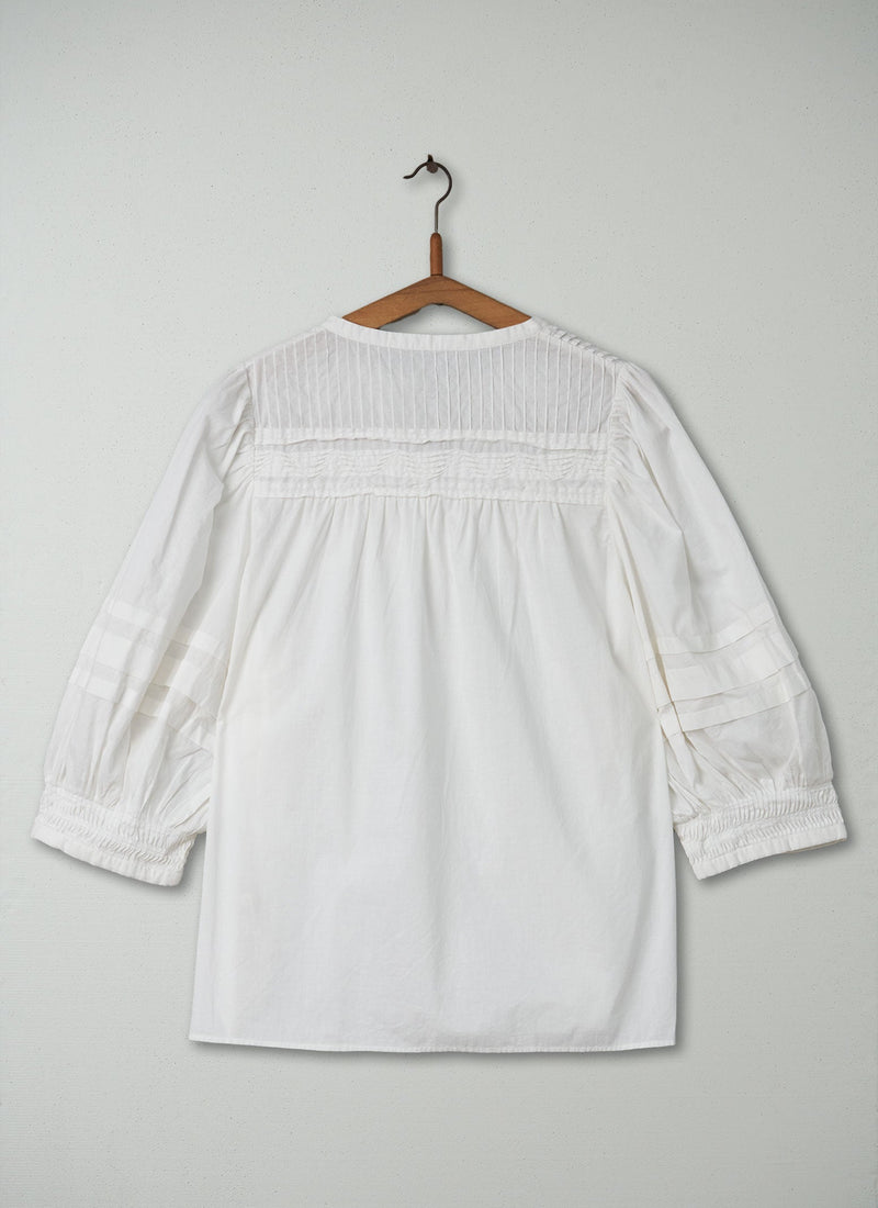Reworn Pin Tuck Cotton Top Size S (178) | White