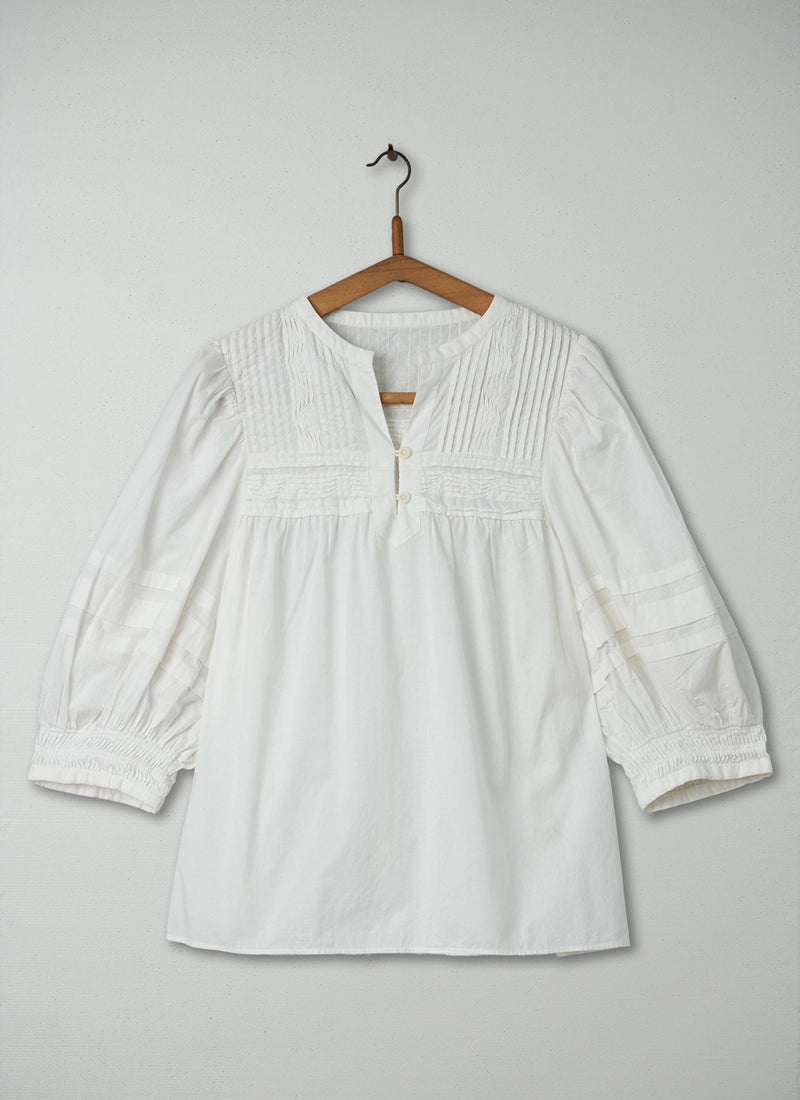 Reworn Pin Tuck Cotton Top Size S (178) | White