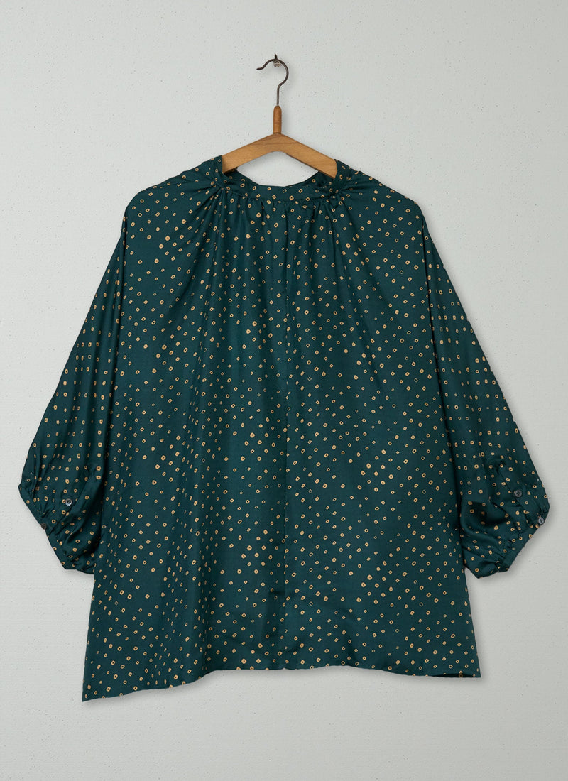 Reworn Lise Print Silk Top Size S (806) | Verdigris