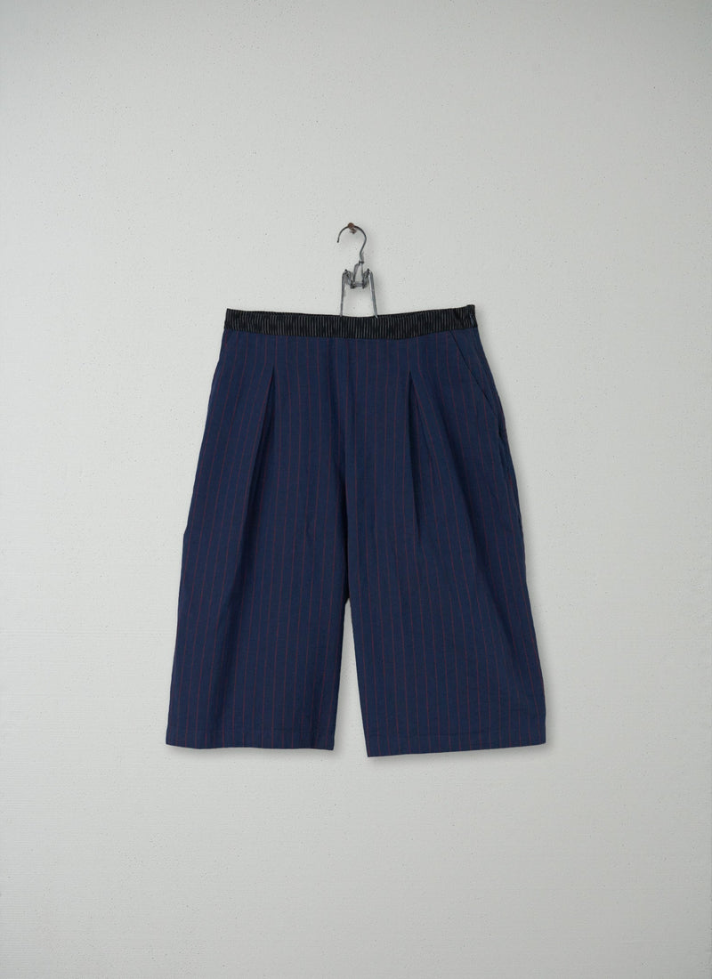 Reworn Stripe Culottes Size 8 (074) | Indigo