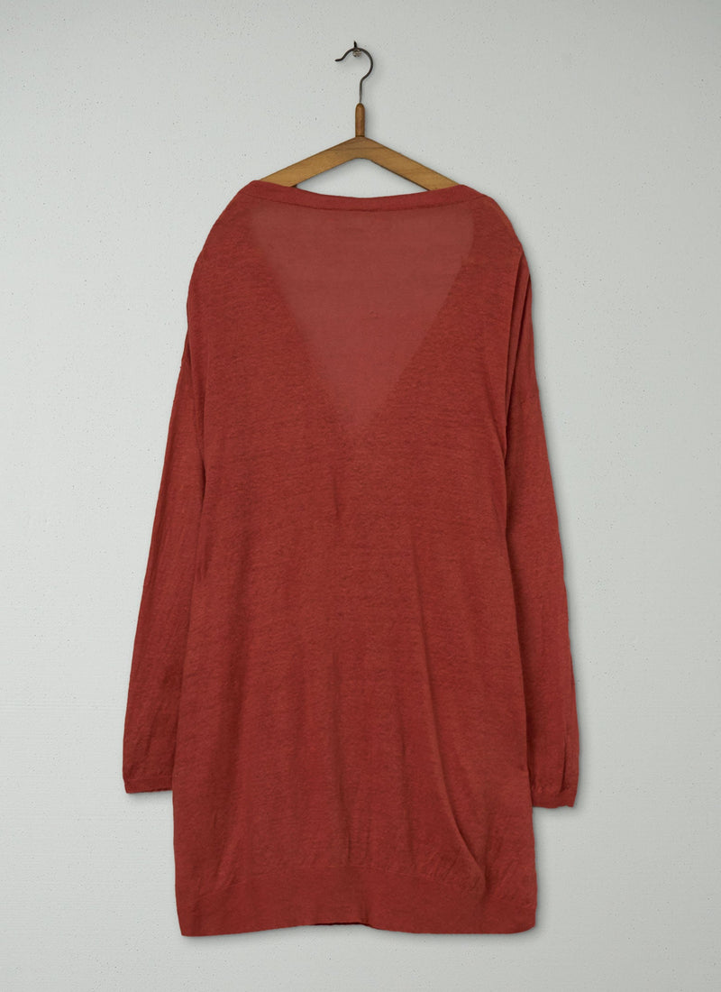 Reworn Linen Long Cardigan Size 12 (357) | Spice